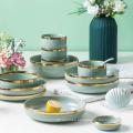 Ceramic Tableware Set Dishes Dinner Plates Steak Food Dessert Plate Green Salad Soup Bowl Plates and Bowls Set for Family Hotel